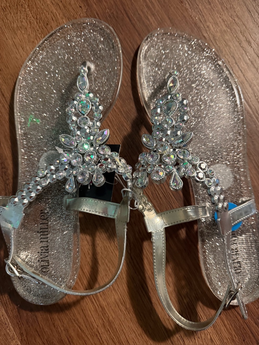 Olivia Miller Silver Jeweled Sandals Size 10 NWT